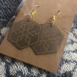 Homemade wooden earrings.  Snowflake gold